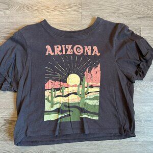 Arizona Cactus / Desert Crop Top T-Shirt with - Love & Lazy Days - Grey - Small